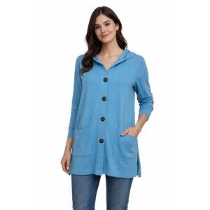 Appleseed’s Petite Large Blue Hooded Tunic Cardigan Button Front Artsy Career